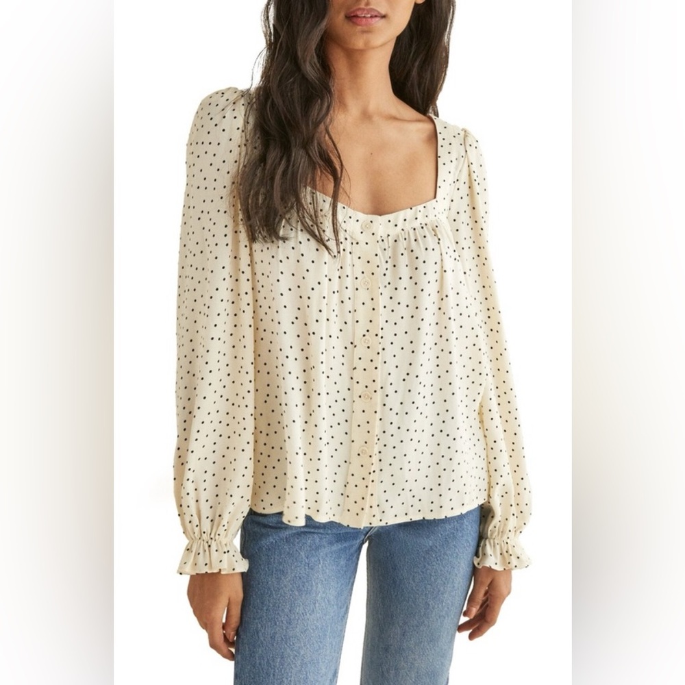 Reformation Cream Polka Dot Top